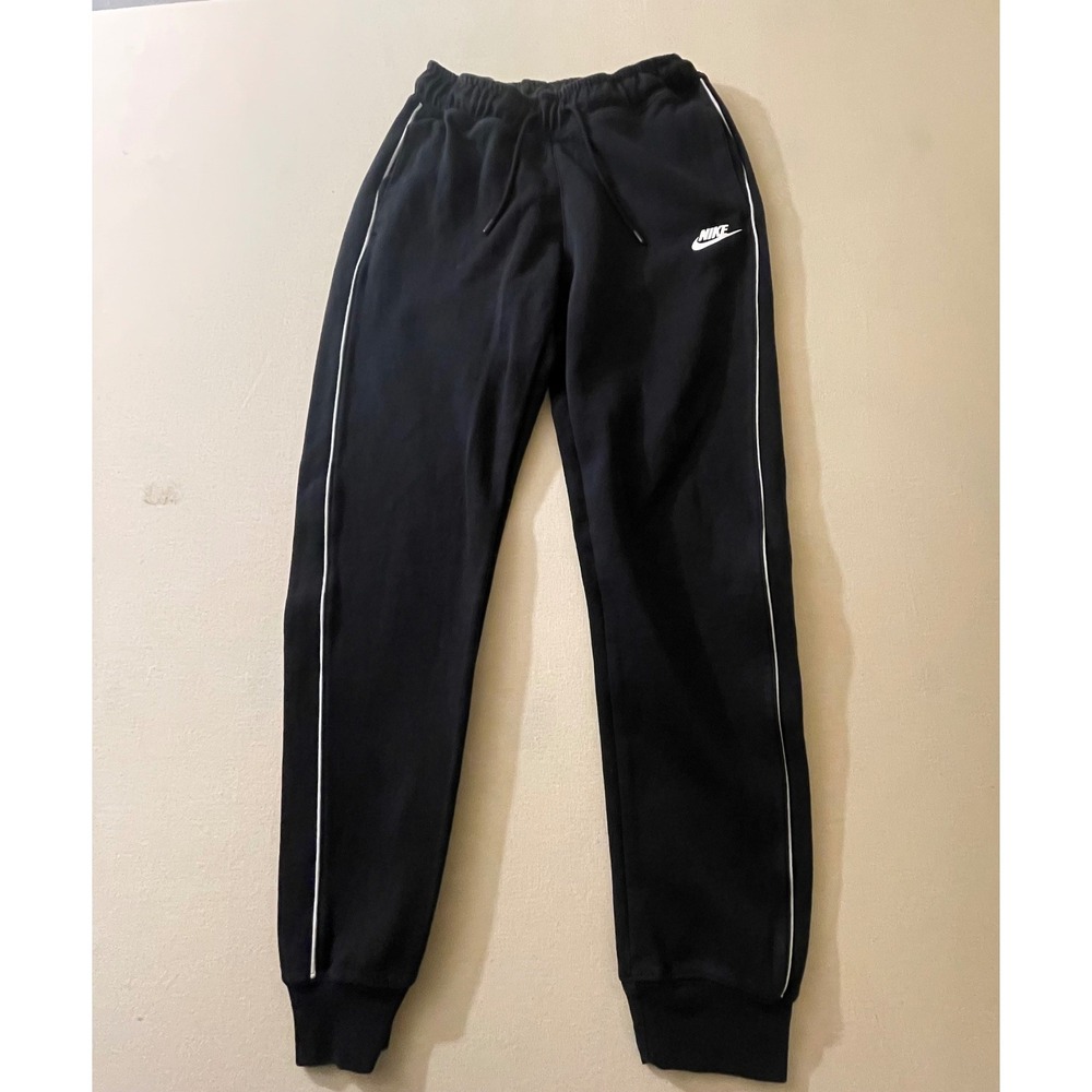 Nike Sportswear Women XS Black Joggers White Piping Fleece Sweatpants RN56323‎